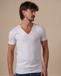 Alan Red NOV white men's deep V-neck T-shirt, front view