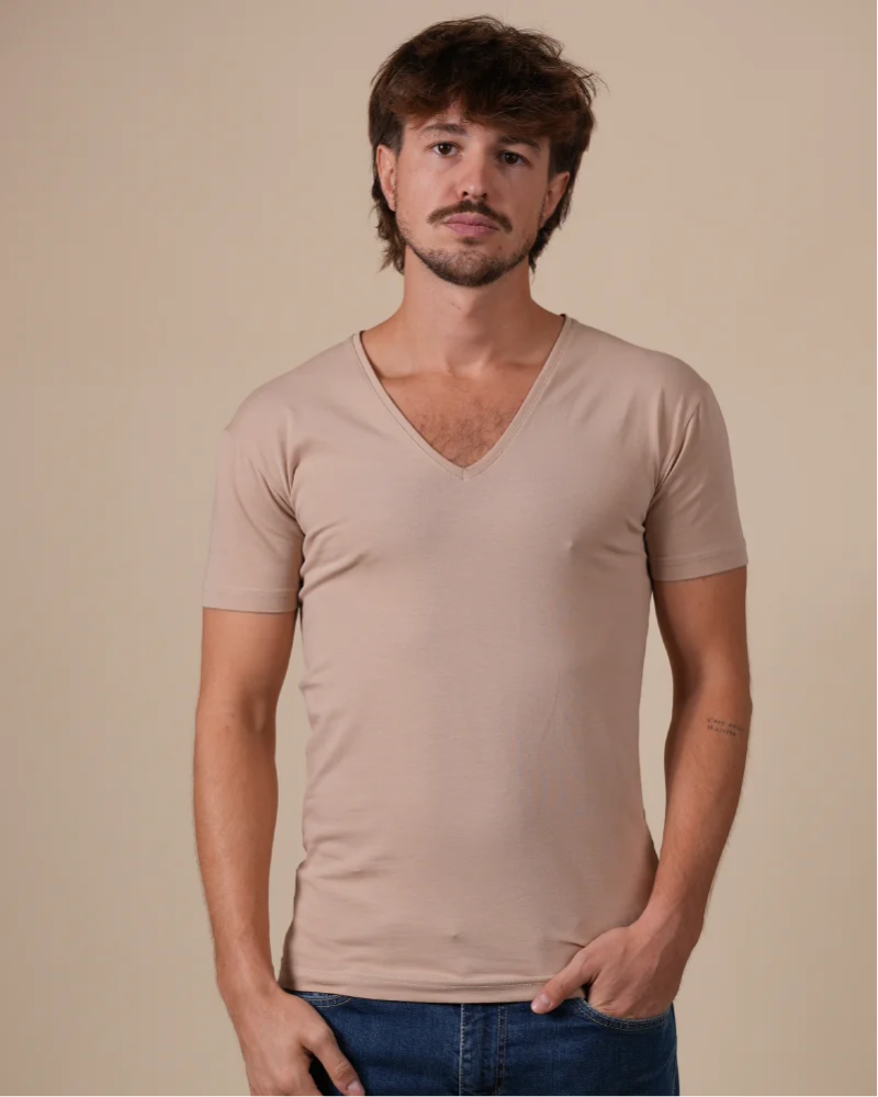 Alan Red NOV skin-tone men's deep V-neck T-shirt, front view