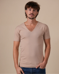 Alan Red NOV skin-tone men's deep V-neck T-shirt, front view