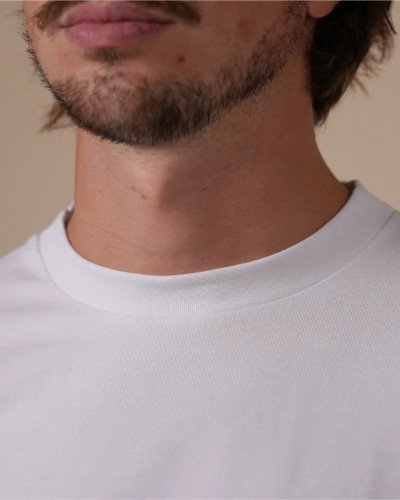 High crew-neck detail of the Alan Red Oakville white men's T-shirt