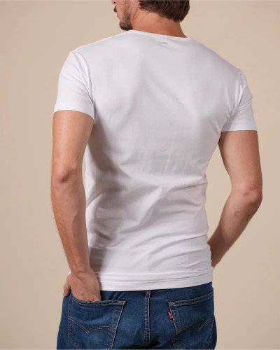 Alan Red Oklahoma white men's T-shirt worn, back view