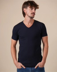 Alan Red Oakville navy blue men's high crew-neck T-shirt, front view