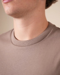 Crew-neck detail of the Alan Red Vanice taupe men's T-shirt