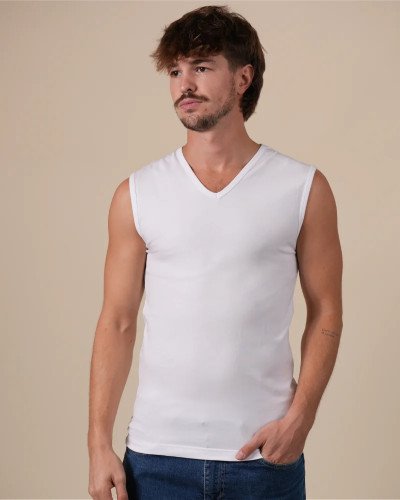 Alan Red Occident white men's V-neck tank top, front view