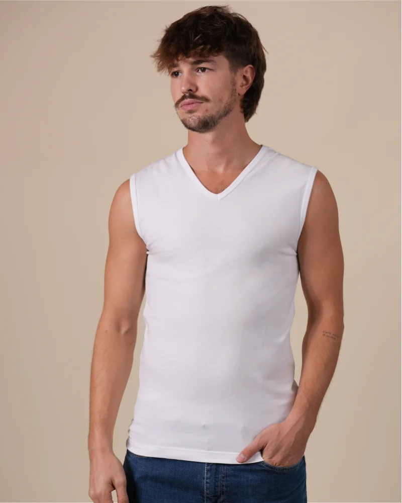Alan Red Occident white men's V-neck tank top, front view
