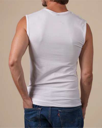 Alan Red Occident white men's tank top worn, back view