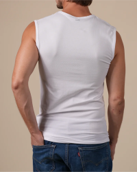 Alan Red Occident white men's tank top worn, back view