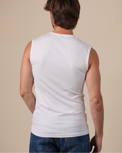 Alan Red Orlando white men's tank top worn, back view