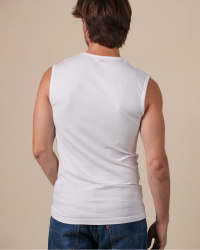 Alan Red Orlando white men's tank top worn, back view