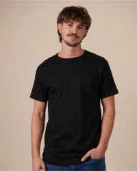 Alan Red Derby men's black short-sleeve crew-neck T-shirt, front view worn by model.
