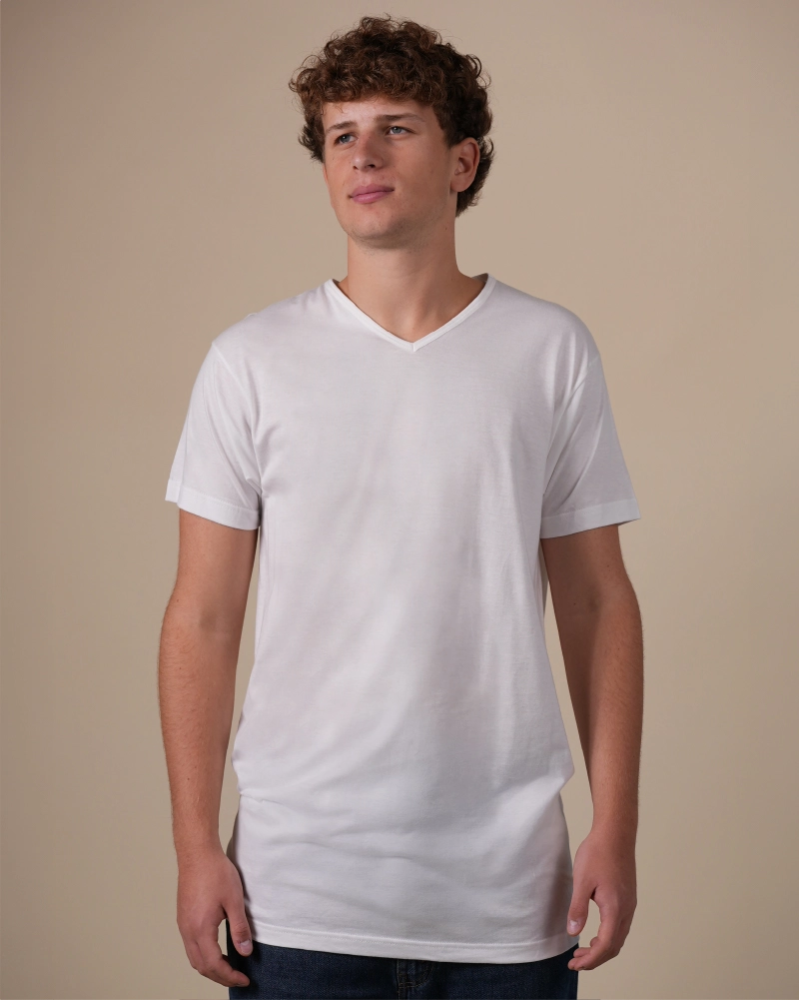 Alan Red Vermont Long men's white V-neck T-shirt
